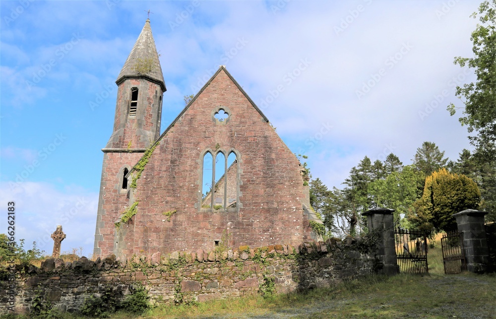The abandoned Protestant Christ Church building at Toormakeady, County Mayo, Ireland.