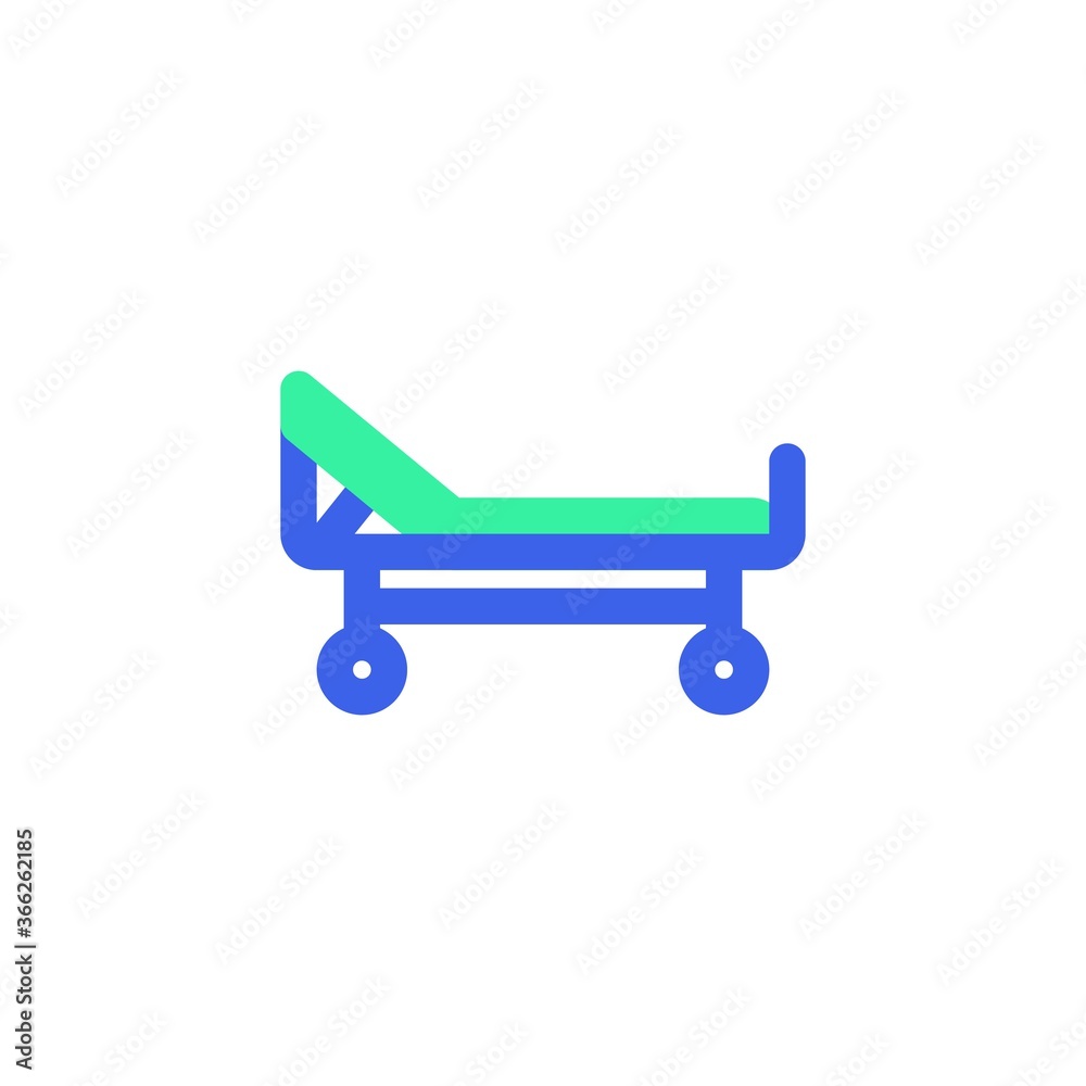 Stretcher icon vector, filled flat sign, Hospital bed bicolor pictogram, green and blue colors. Symbol, logo illustration Stretcher icon vector, filled flat sign, Hospital bed bicolor pictogram, green and blue colors. Symbol, logo illustration