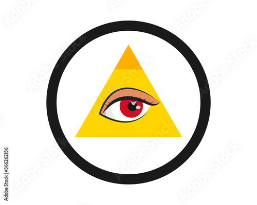 Eye of Providence. Masonic symbol. All seeing eye inside a triangle pyramid. New World Order. Isolated vector illustration. Conspiracy theory. Element for web design. Simple icon