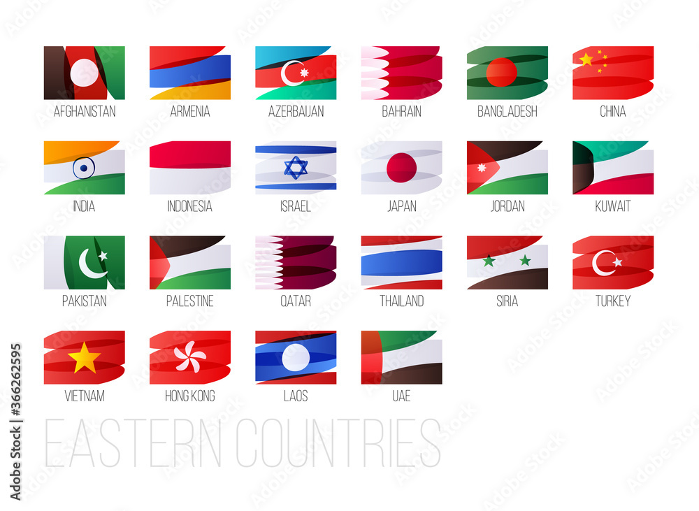 Eastern countries flags set. National symbols illustration. Stock