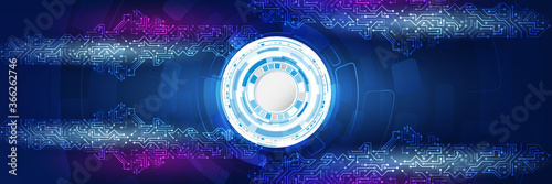 Cyber security internet and networking concept. Abstract global sci fi concept. Hi-tech vector illustration with various technology elements. Digital internet communication on wide blue background.