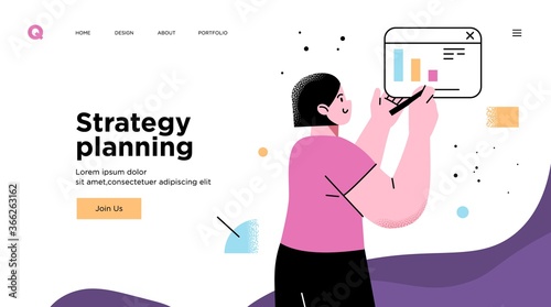 Presentation slide template or landing page website design. Business concept illustrations. Modern flat outline style. Work organization concept