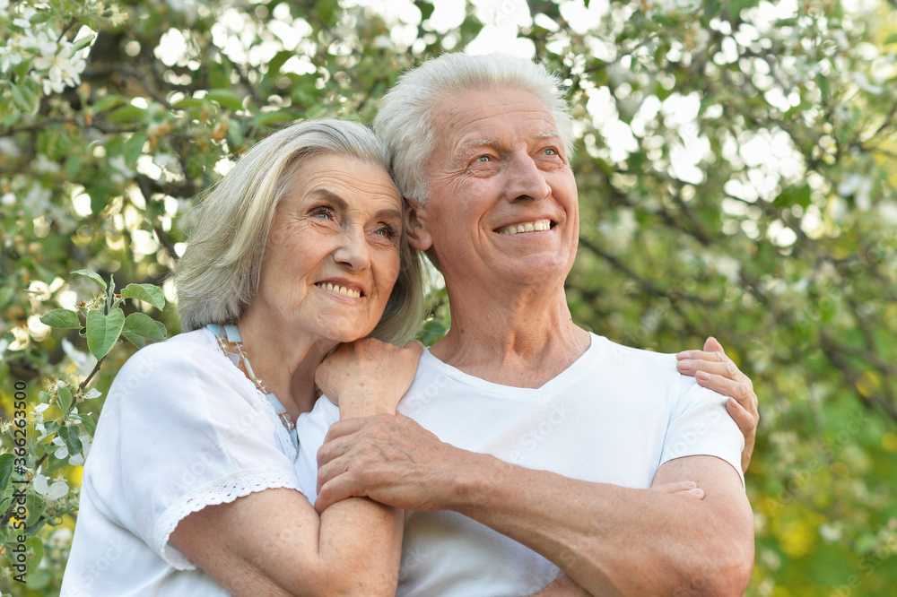 Portrait of beautiful senior couple posing in the park