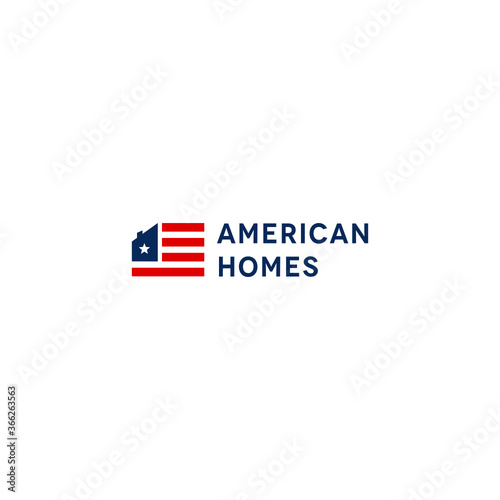 usa american flag house homes premium incorporated icon logo vector for real estate, properties or mortgage business that is related to patriotic national veteran