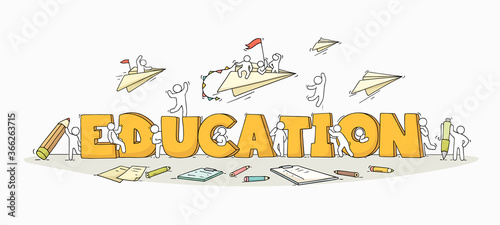 Sketch of little people with word Education