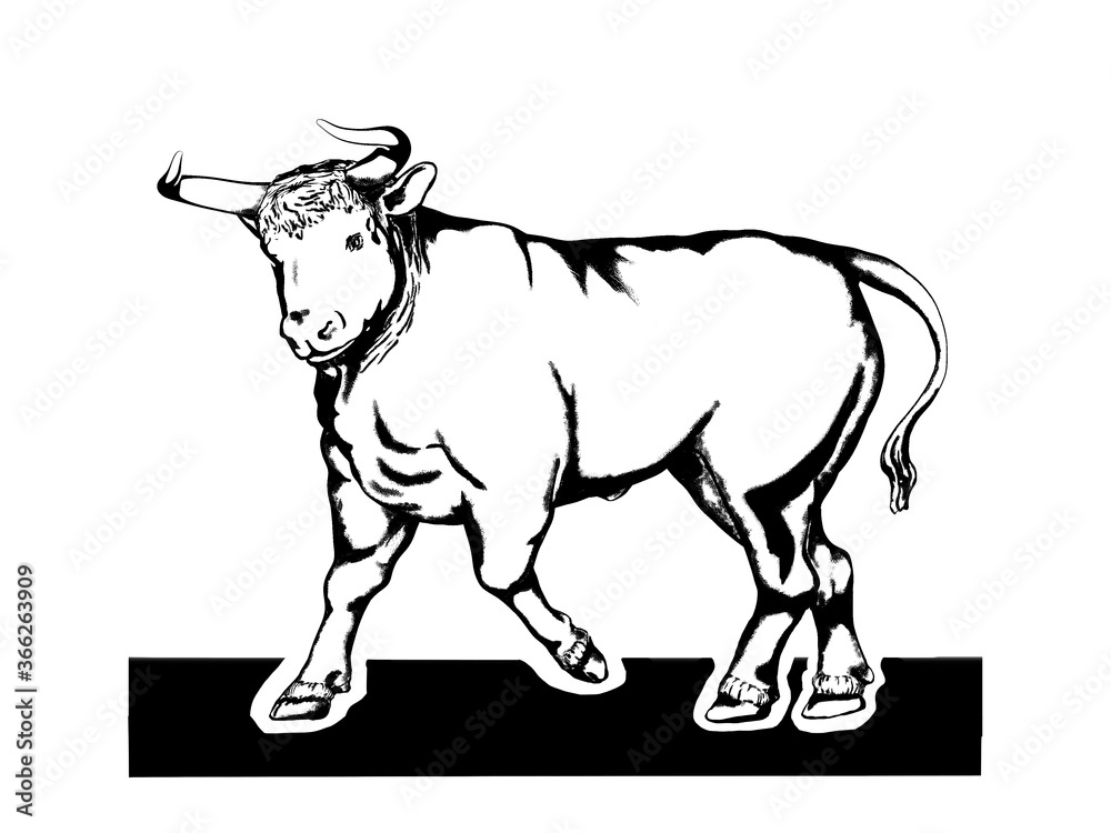 Big bull isolated on white background. Result of rendering 3d model