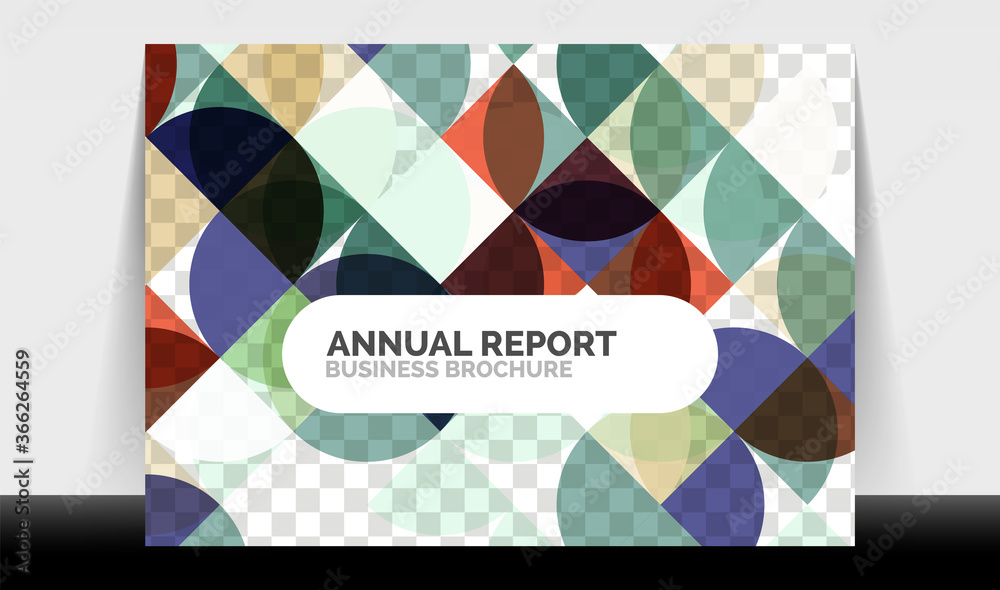 Horizontal A4 business flyer annual report template, circles and triangle style shapes modern geometric design for brochure layout, magazine or booklet Horizontal A4 business flyer annual report template, circles and triangle style shapes modern geometric design for brochure layout, magazine or booklet
