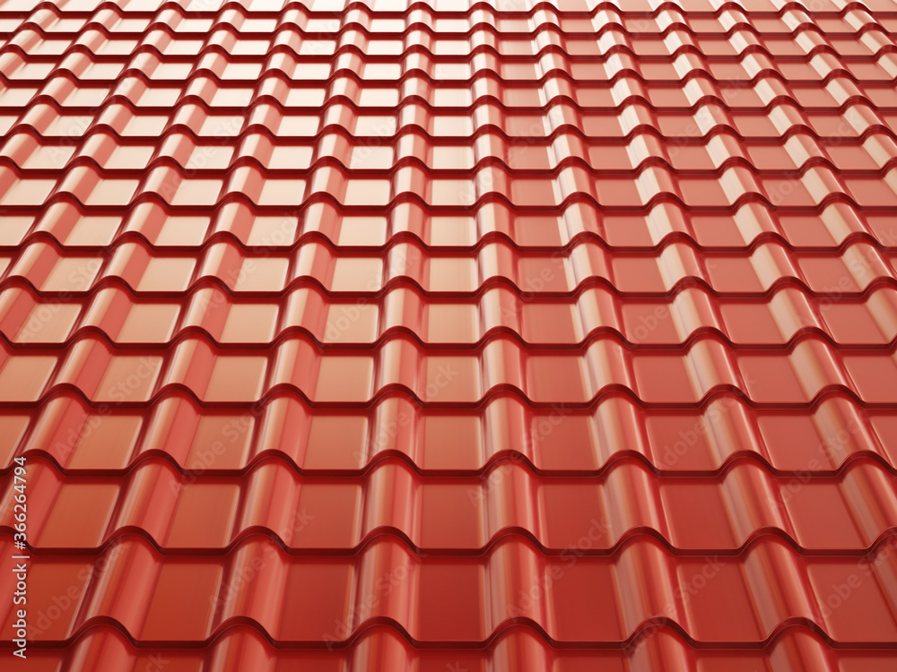 Terracotta metal tile roof. 3d illustration.