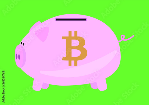 Bitcoin piggy bank vector green background