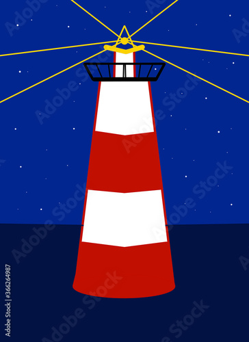 Ilustración de un faro en altamar durante la noche