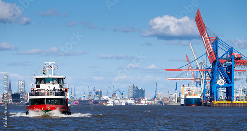 Public transport boat at the harbor of Hamburg, Germany. photo
