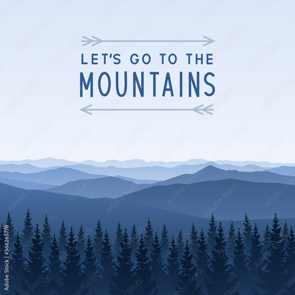 Mountain scene with coniferous forest - landscape for poster and banner design - obrazy, fototapety, plakaty 