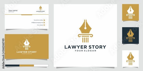 elegant lawyer story logo design and business card. Premium vector