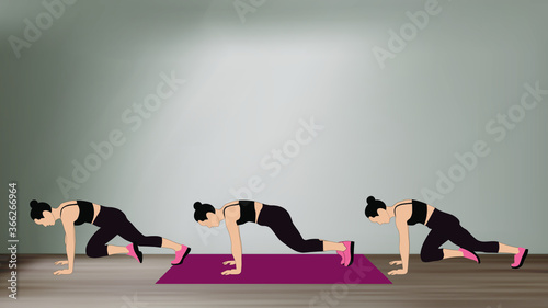 Women doing Mountain climber   - a high-intensity cardio workout at home with no equipment.