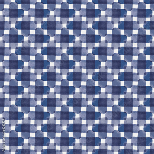 Vector blue crosses, check seamless pattern painted