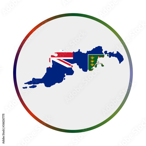 Tortola icon. Shape of the island with Tortola flag. Round sign with flag colors gradient ring. Amazing vector illustration.