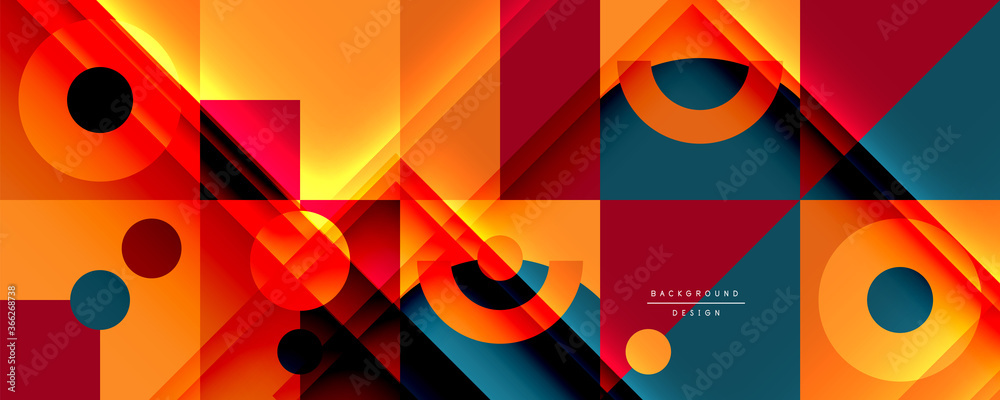 Neo memphis geometric pattern with circles, squares and lines. Pop art abstract background for covers, banners, flyers and posters and other templates - obrazy, fototapety, plakaty 