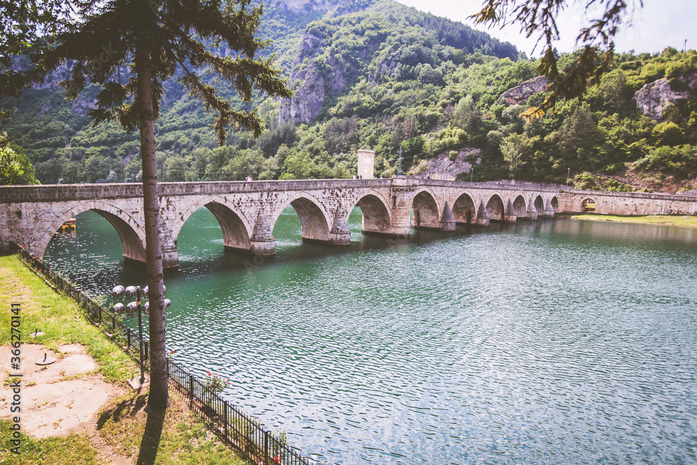 Historic bridge over the Drina River Višegrad Bosnia and Herzegovina