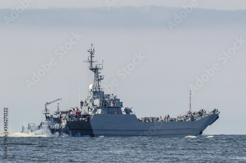 Fototapeta LANDING CRAFT - The warship is on patrol at sea