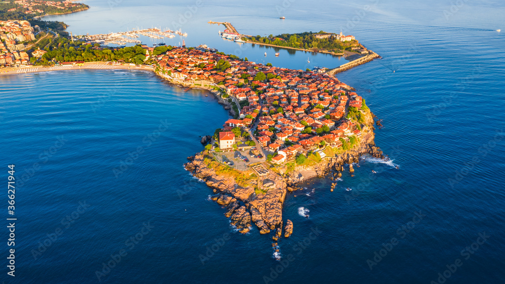 Sozopol, Bulgaria - Aerial view of Black Sea and antique Apollonia