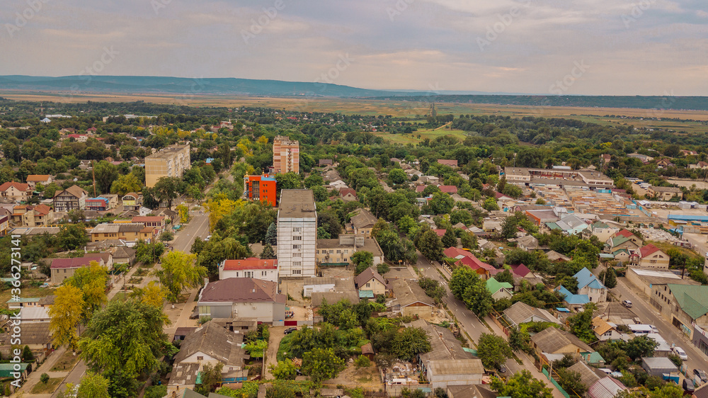 Aerial view drone shot 4k high resolution of the city Ungheni of Republic of Moldova
