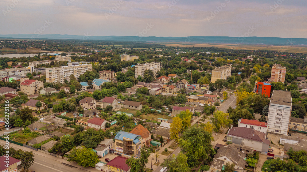 Aerial view drone shot 4k high resolution of the city Ungheni of Republic of Moldova