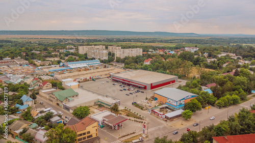 Aerial view drone shot 4k high resolution of the city Ungheni of Republic of Moldova photo