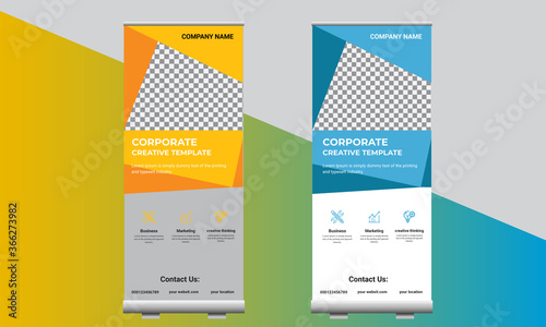 The roll-up banner, modern abstract design for advertising information, photo, text, business concept stand for conference, seminar, stylish background vector