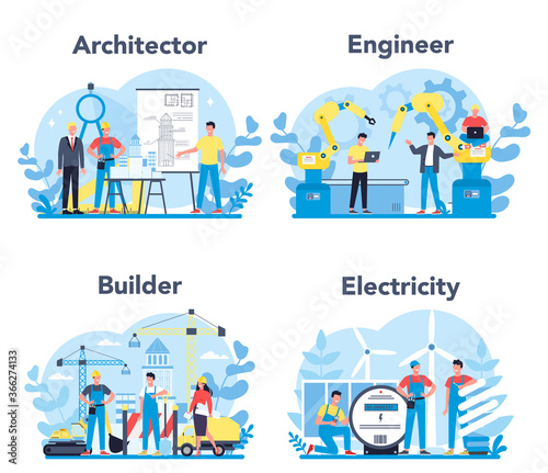 Architecting and building profession set. Construction and engineering