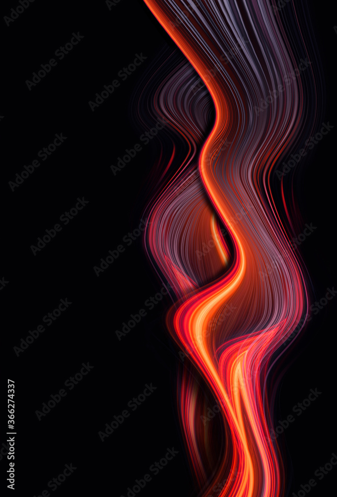 Liquid background. Dark abstraction with bright accents lines, neon light, smooth dynamic abstract neon waves. Reflection in water. 3d illustration.