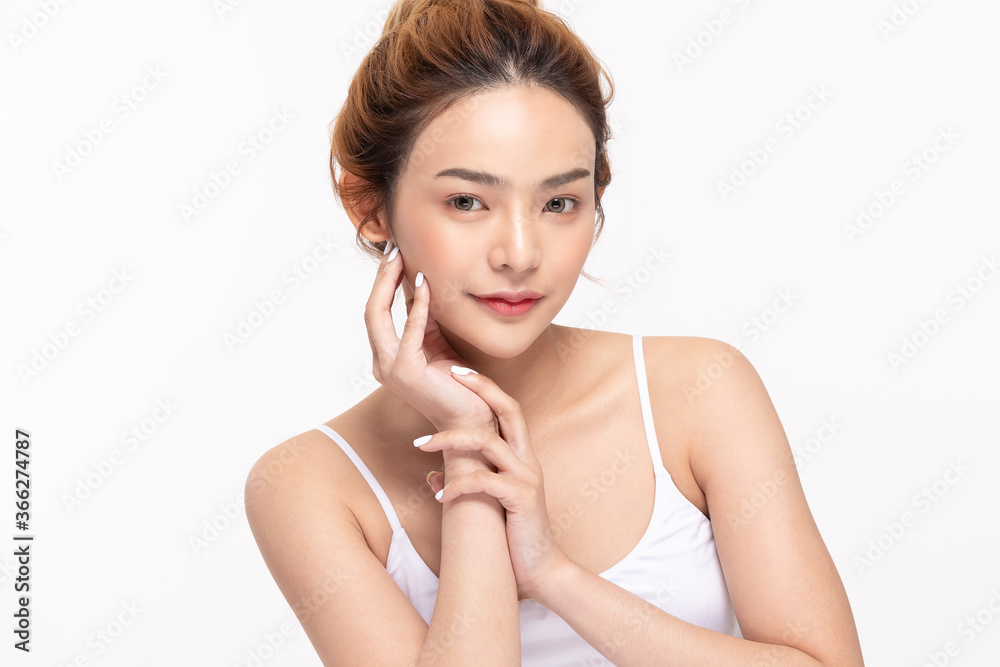 Beautiful Asian young woman touching soft cheek smile Beautiful Asian young woman touching soft cheek smile