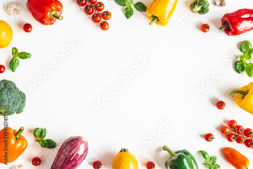 Fototapeta Naklejka Na Ścianę i Meble -  Vegetable on white background. Flat lay, top view