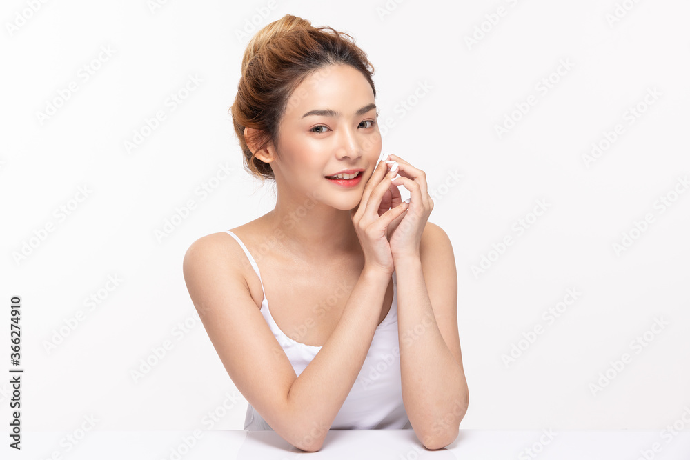 Beautiful Asian young woman touching soft cheek smile Beautiful Asian young woman touching soft cheek smile
