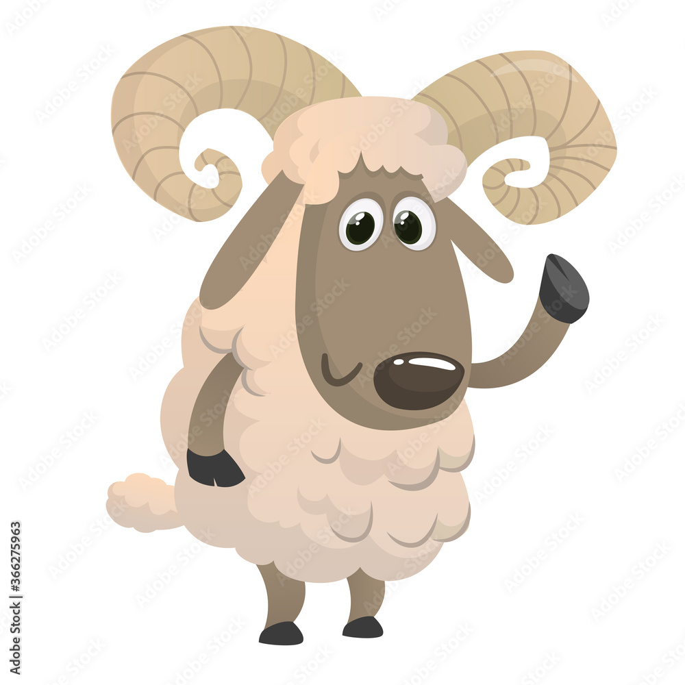 Fototapeta premium Funny cartoon sheep. Vector illustration of a fluffy lamb