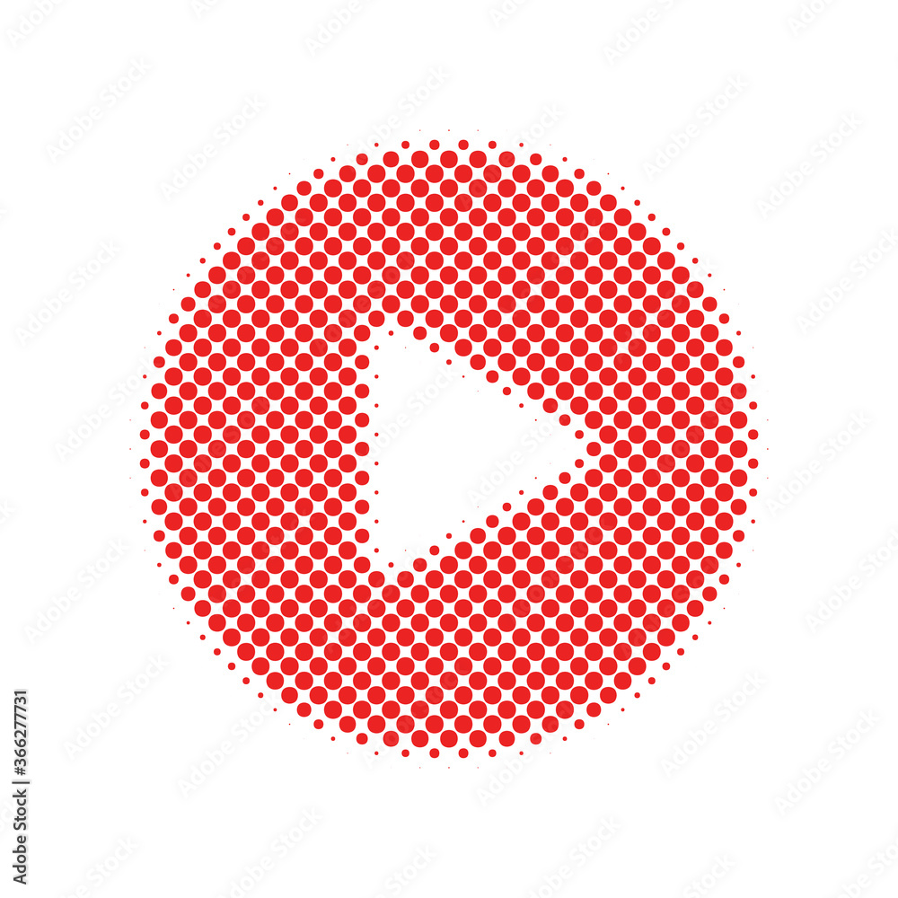 Isolated red play icon symbol with halftone structure Isolated red play icon symbol with halftone structure