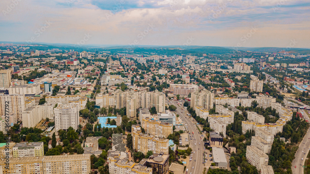 Aerial view drone shot 4k high resolution of the city Chisinau capital of Republic of Moldova