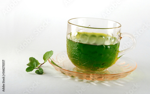 Fresh Green tea concept and mint tea in cup