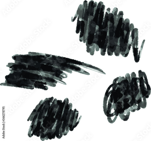 Black vector ink line. Watercolor hand drawn sketch isolated on white 