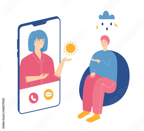 Online psychotherapy concept. Psychological counseling. Vector illustration.