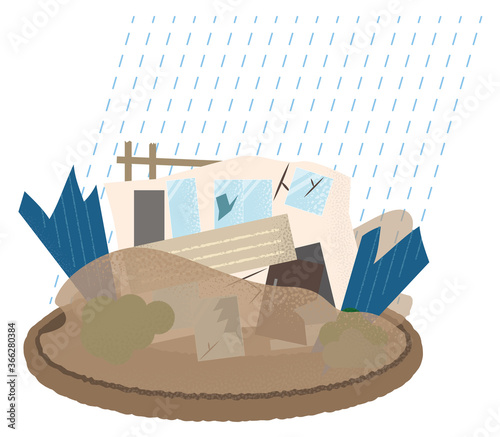 水害を受ける住宅のベクターイラスト	