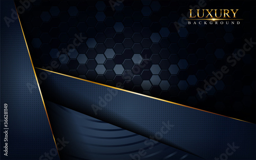 Luxury dark navy background with golden lines composition. Graphic design element.
