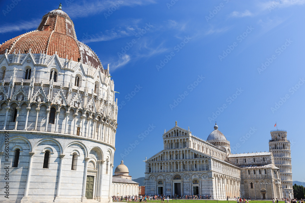 Pisa Cathedral and the Leaning Tower in Pisa town, Tuscany, Italy