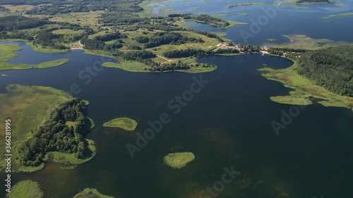 Top view of the Snudy and Strusto lakes in the Braslav lakes National Park, the most beautiful lakes in Belarus.Belarus photo