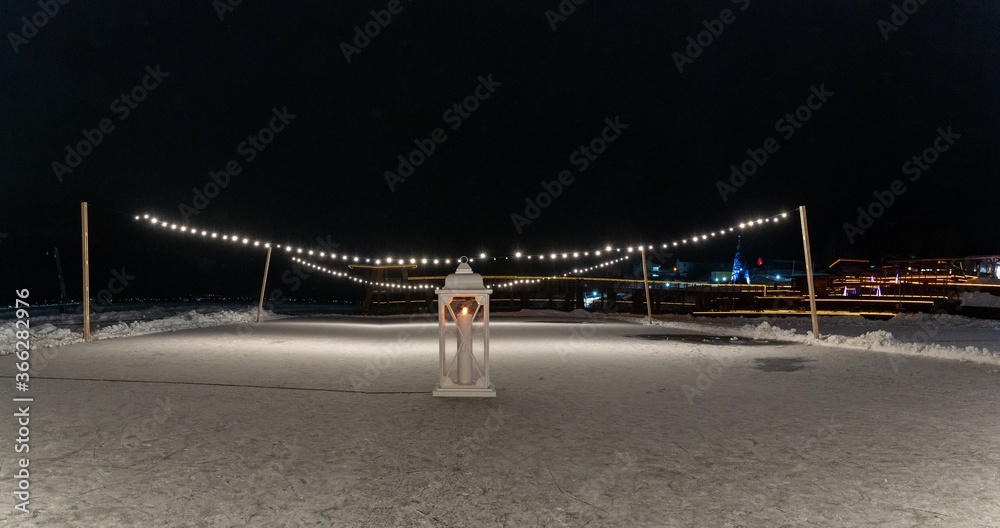 Fototapeta premium Russian baptism in severe frost on a snowy beach