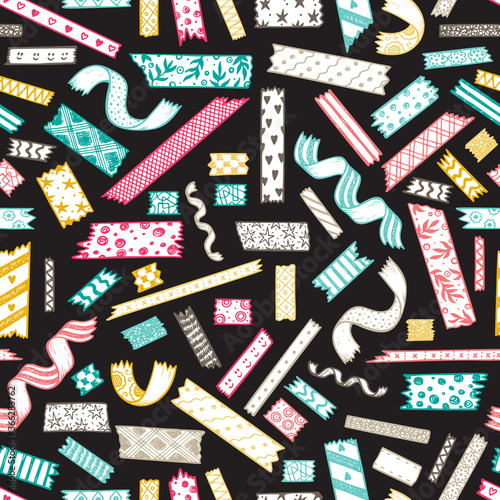 Colorful Strips of decorative Masking Tape Seamless pattern. Hand Drawn Doodle Sticky tape. Adhesive tape. Scrapbook
