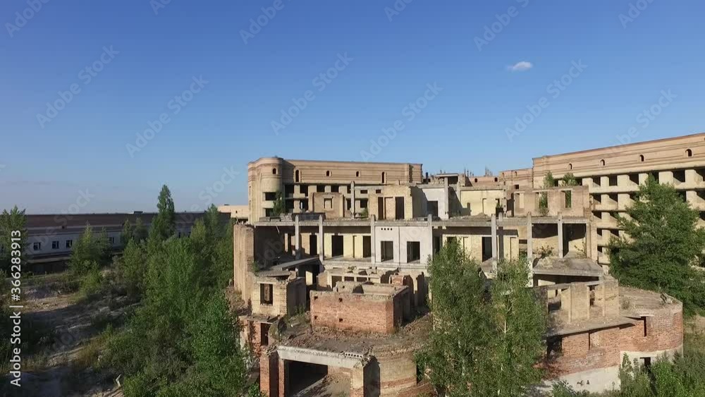Abandoned construction site of Hospital. (aerial drone image)Abandoned at 1991,during Ukrainian undependence crisis. Kiev Region,Ukraine Abandoned construction site of Hospital. (aerial drone image)Abandoned at 1991,during Ukrainian undependence crisis. Kiev Region,Ukraine