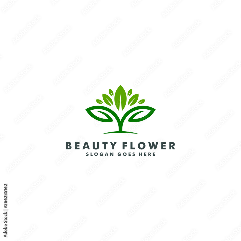 Abstract elegant flower logo icon vector design. Universal creative premium symbol. Nature green leaf logotype