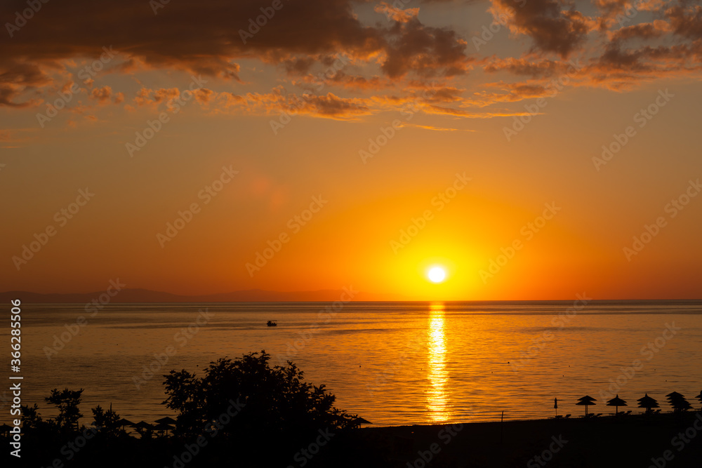 Beautiful sunrise over sea in Greece