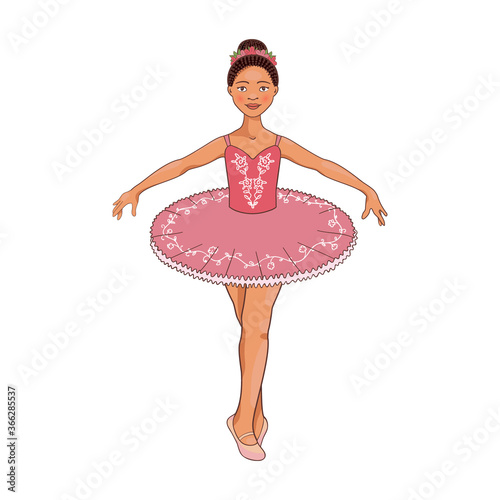Vector Cute African Ballerina in pink tutu dress.