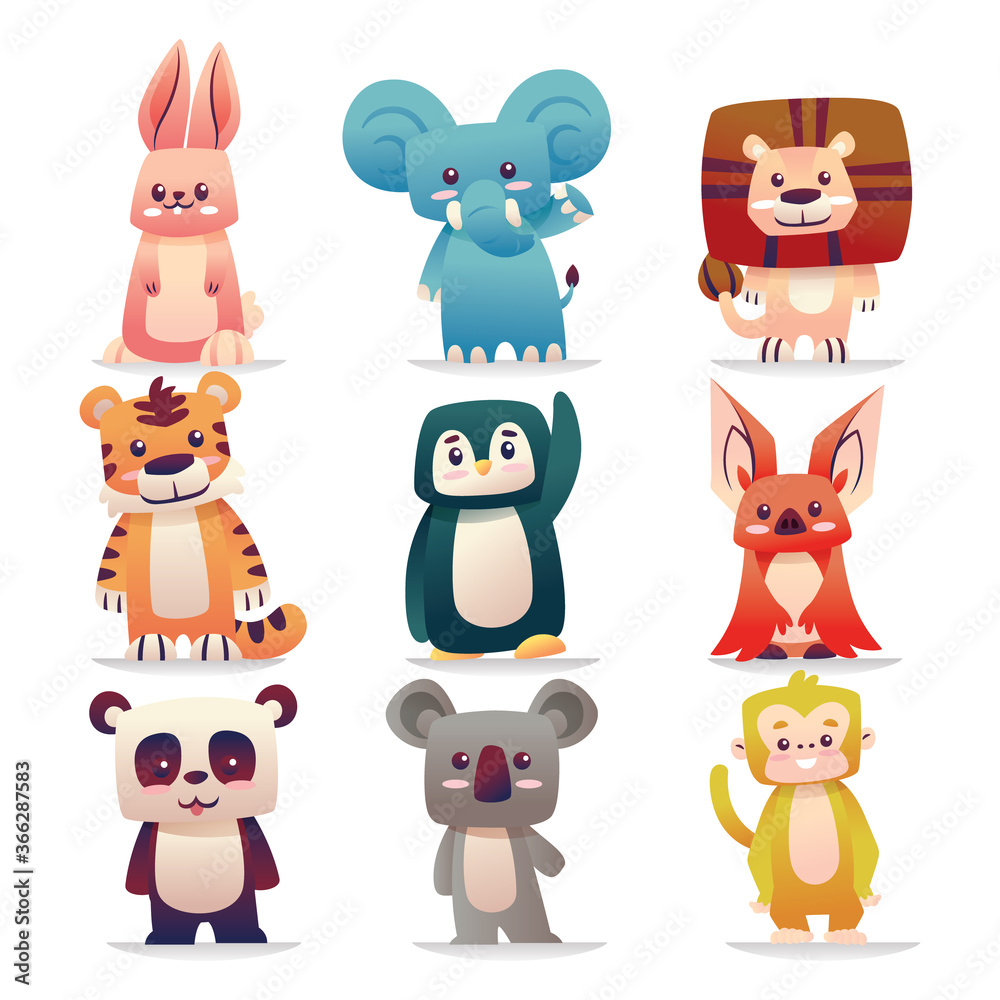 Obraz premium Cute Animal Vector Illustration Elements Set